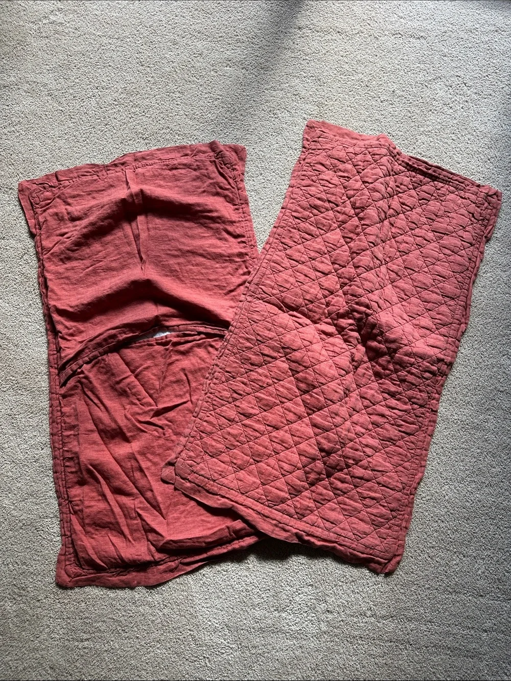 Pottery Barn Belgian Flax Linen King Diamond Quilt SET Auburn 3pcs